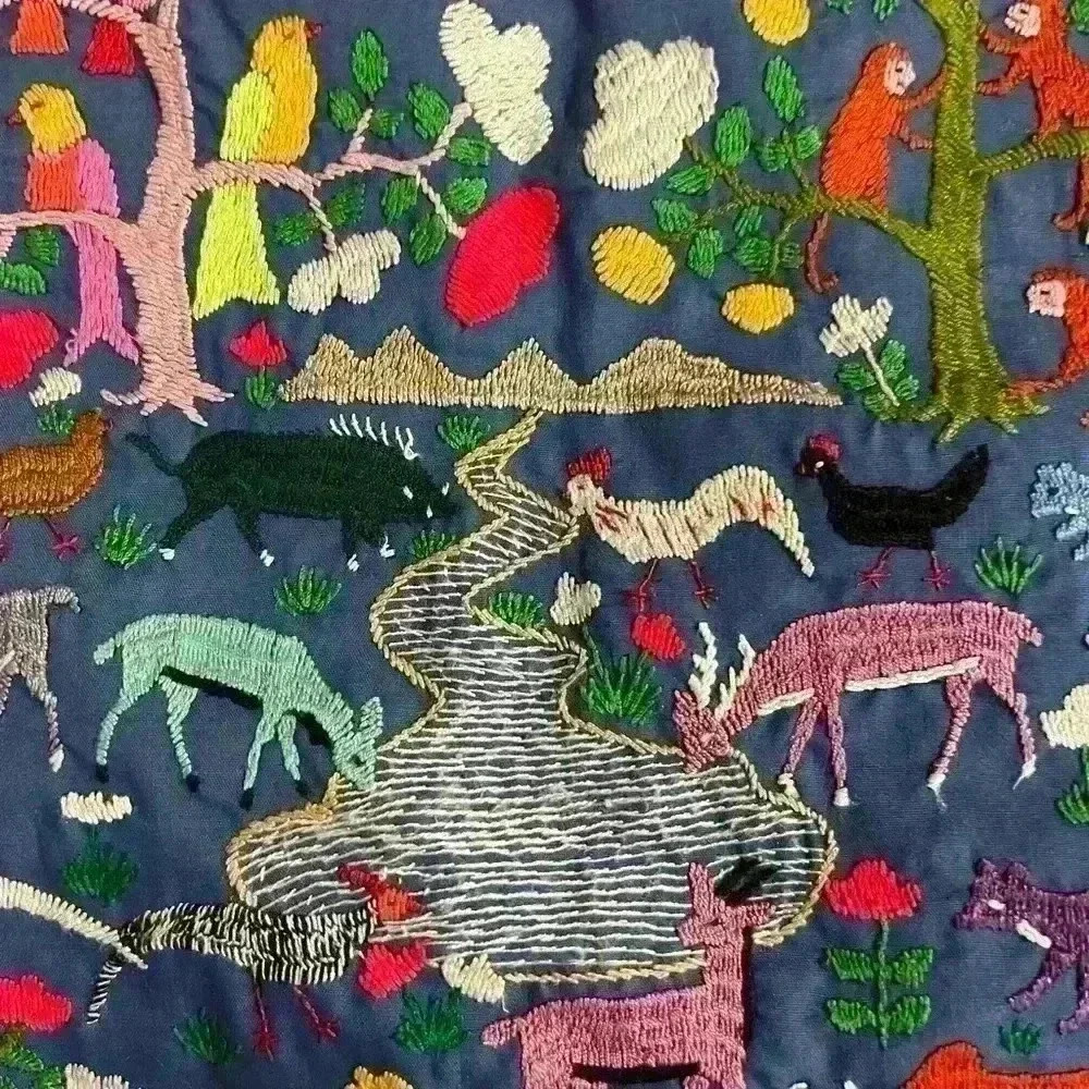 Quilted Blue Tote Bag with Animal‎ Embroidery Boho Anthropologie Style - Picture 3 of 8